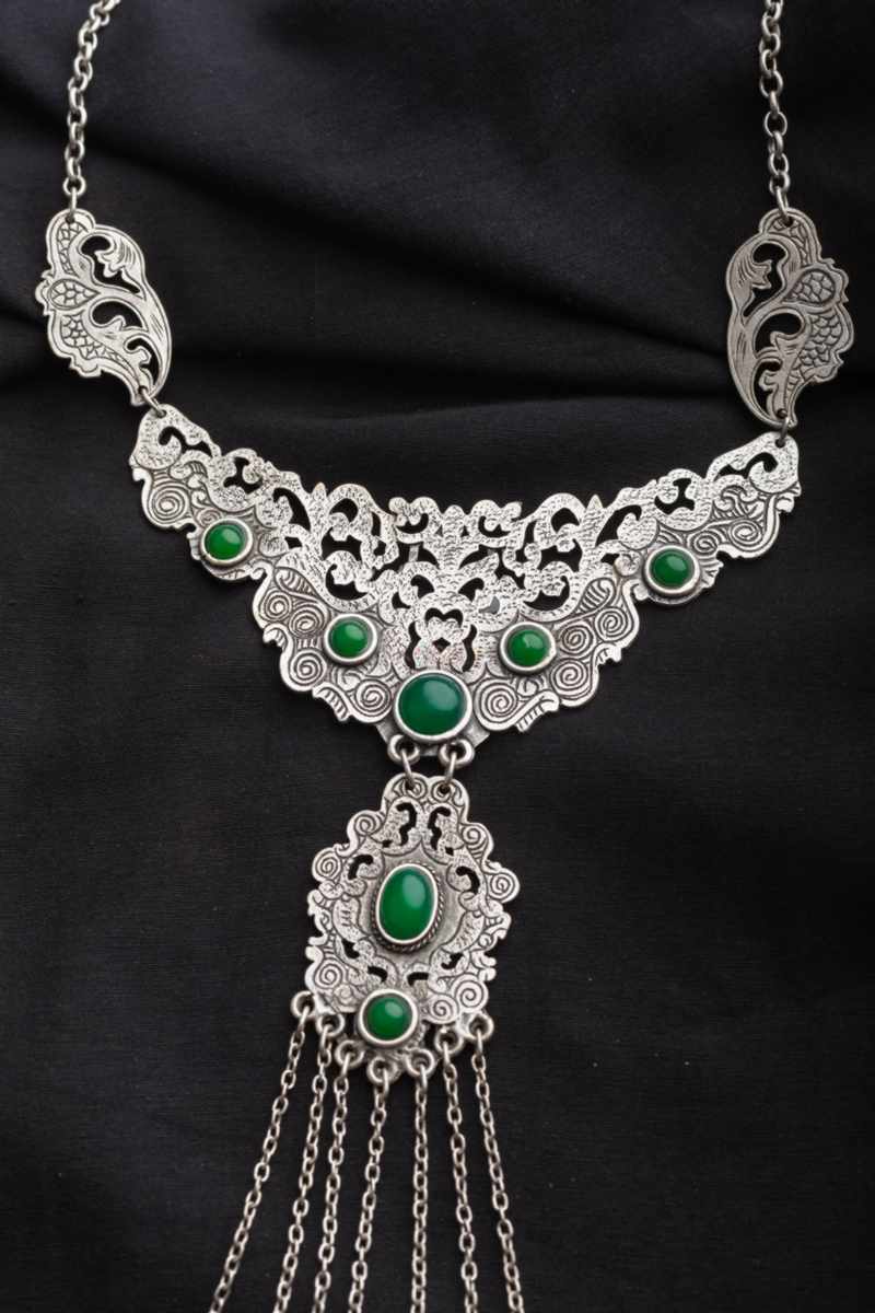 Image for Kusvaa Kpn70 Turkish Multi Green Stone Chain Necklace Front