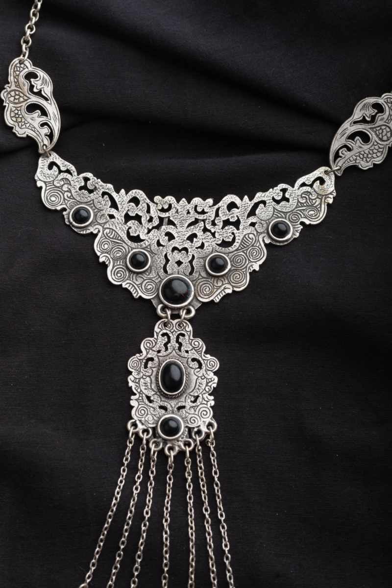 Image for Kusvaa Kpn71 Turkish Multi Black Stone Chain Necklace Front