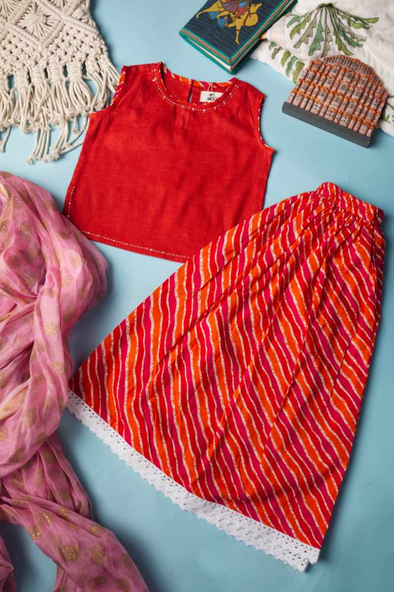 Image for Kusvaa Vck23 Erisha Cotton Girls Top Skirt Set Front