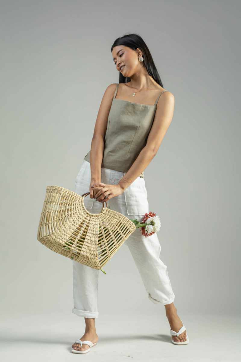 Image for Kusvaa Ws981a Aarunya Linen Spaghetti Top Closeup 2