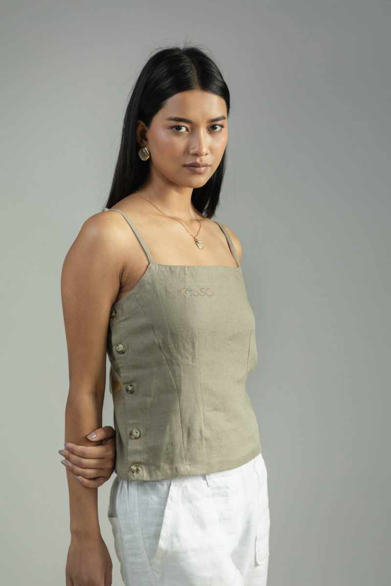 Image for Kusvaa Ws981a Aarunya Linen Spaghetti Top Side