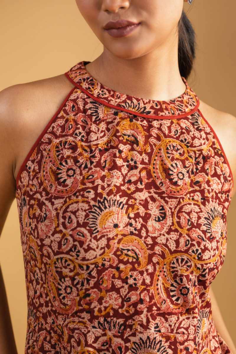 Image for Kusvaa Ws998 Nehal Cotton Kalmkari Dress Closeup