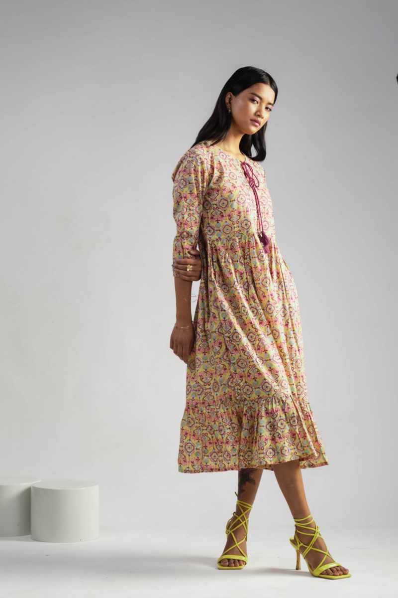 Image for Kusvaa Wsr372 Dishitha Handblock Cotton Dress Featured
