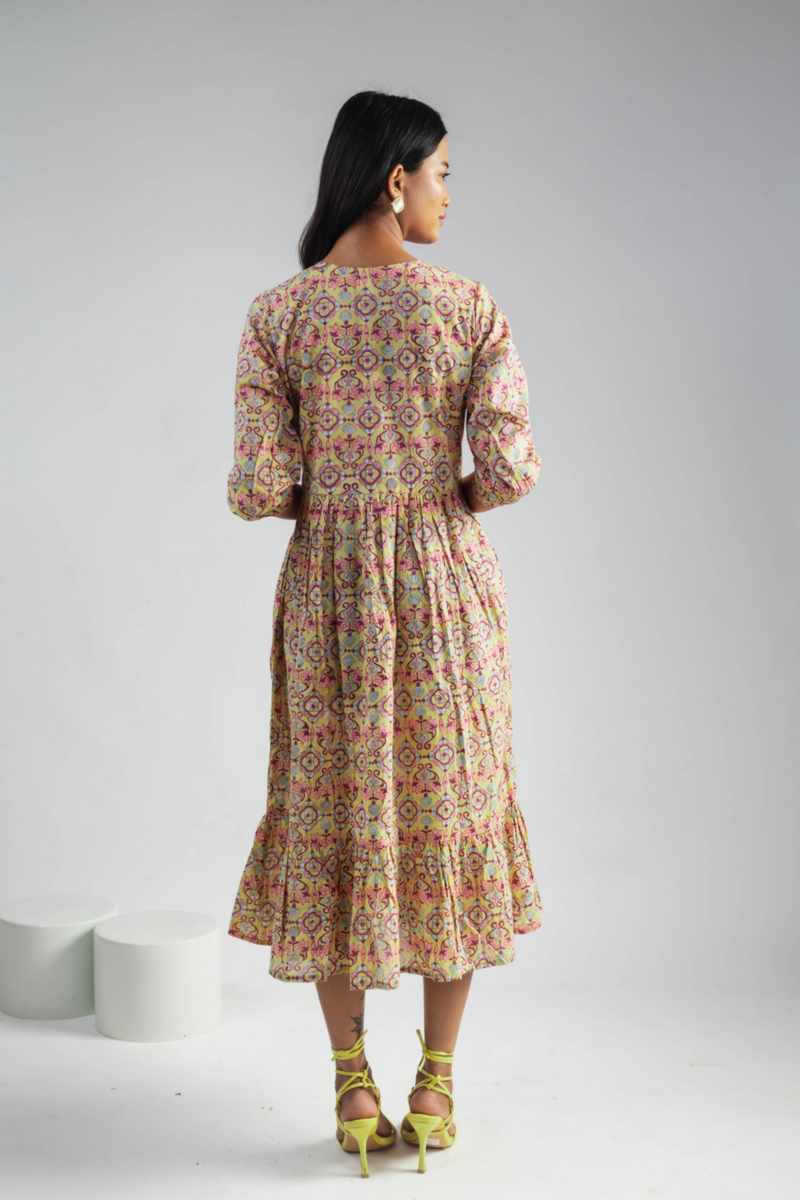 Image for Kusvaa Wsr372 Dishitha Handblock Cotton Dress Side