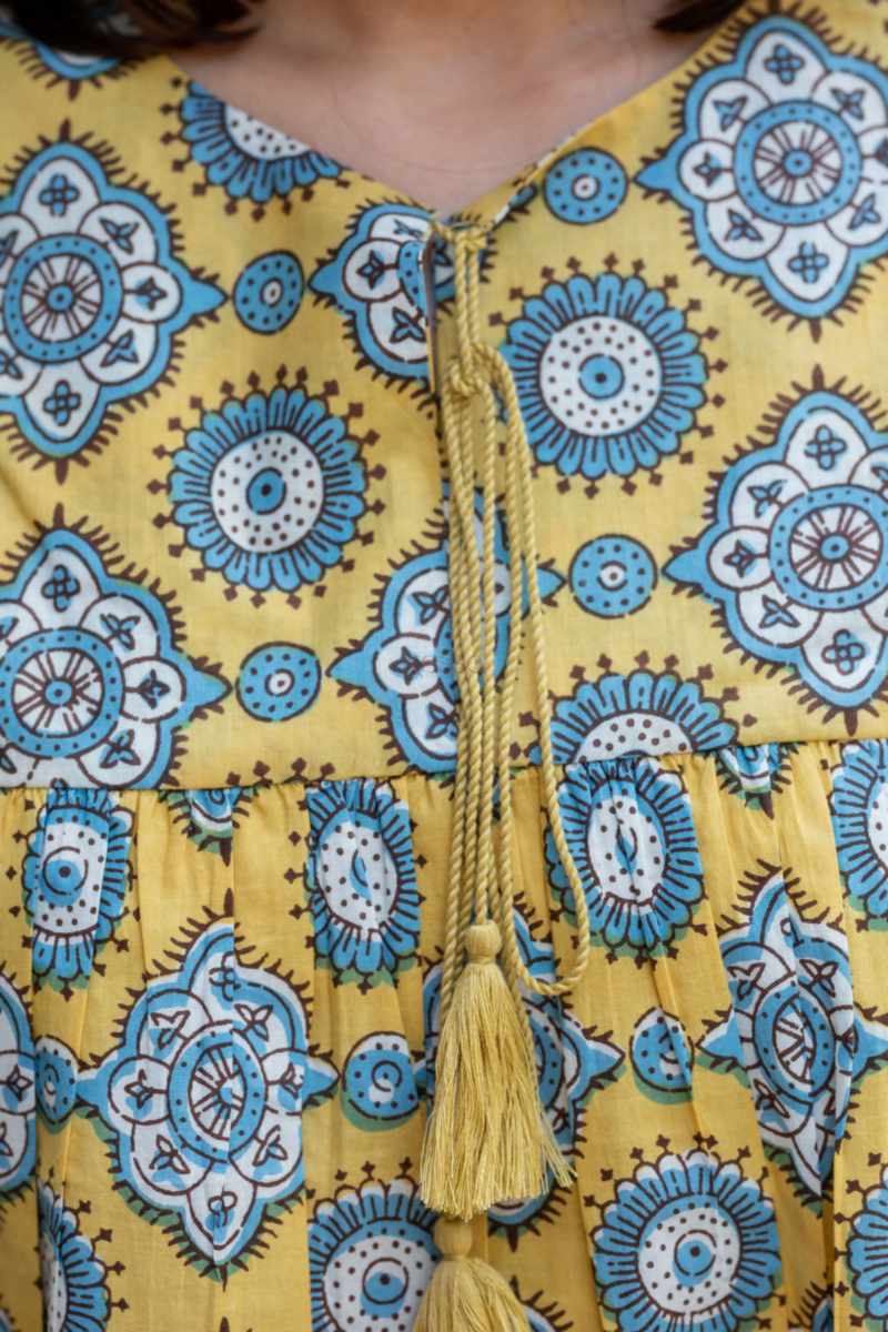 Image for Kusvaa Avdaf220 Dharithri Handblock Cotton Short Top Closeup