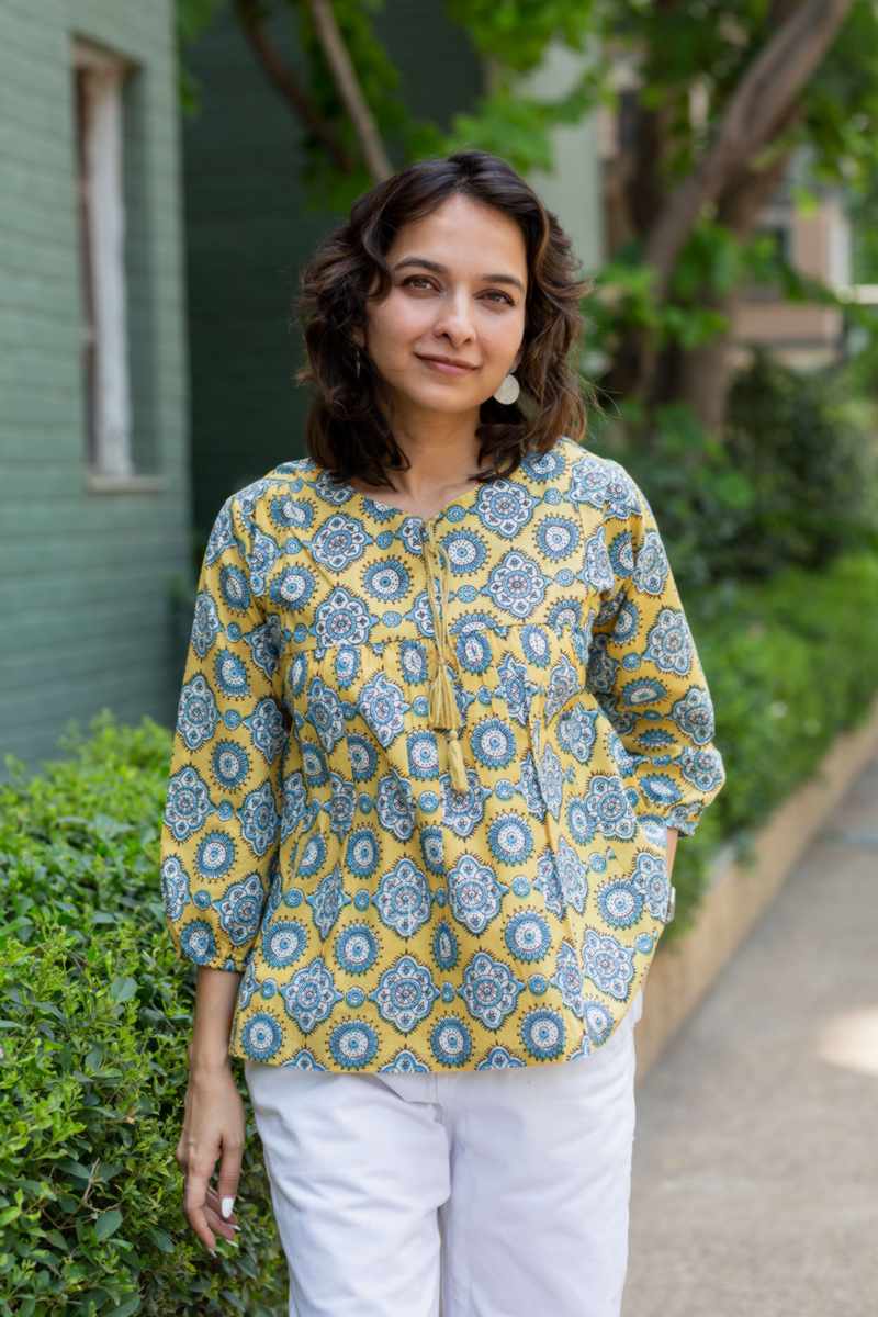 Image for Kusvaa Avdaf220 Dharithri Handblock Cotton Short Top Front