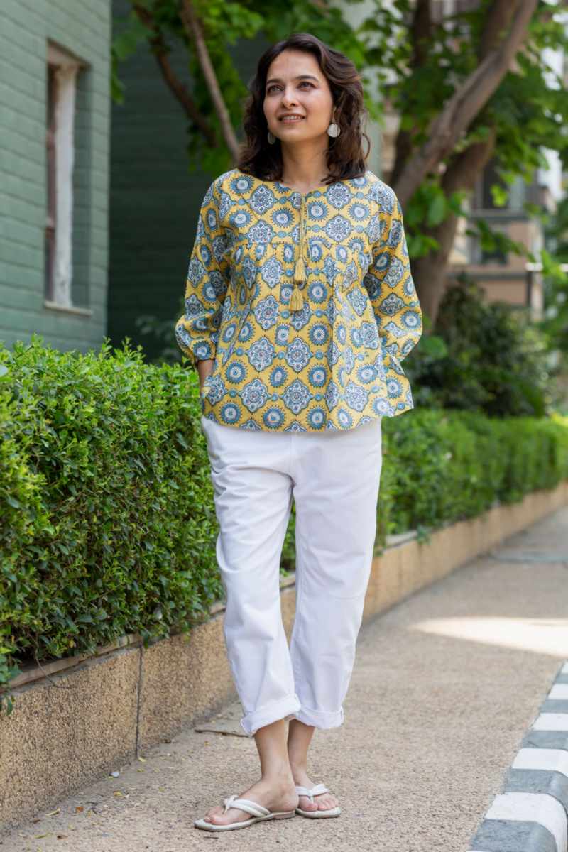 Image for Kusvaa Avdaf220 Dharithri Handblock Cotton Short Top Side