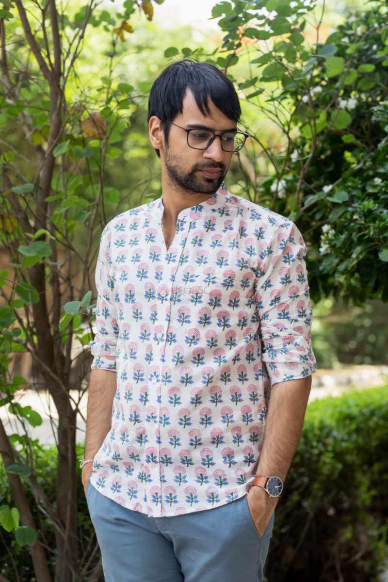 Image for Kusvaa Bpr28 Ishan Handblock Print Men Full Sleeves Shirt Closeup 2