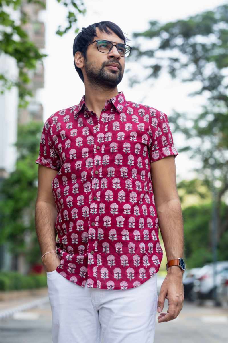 Image for Kusvaa Bpr30 Lekhit Handblock Men Half Sleeves Shirt Featured