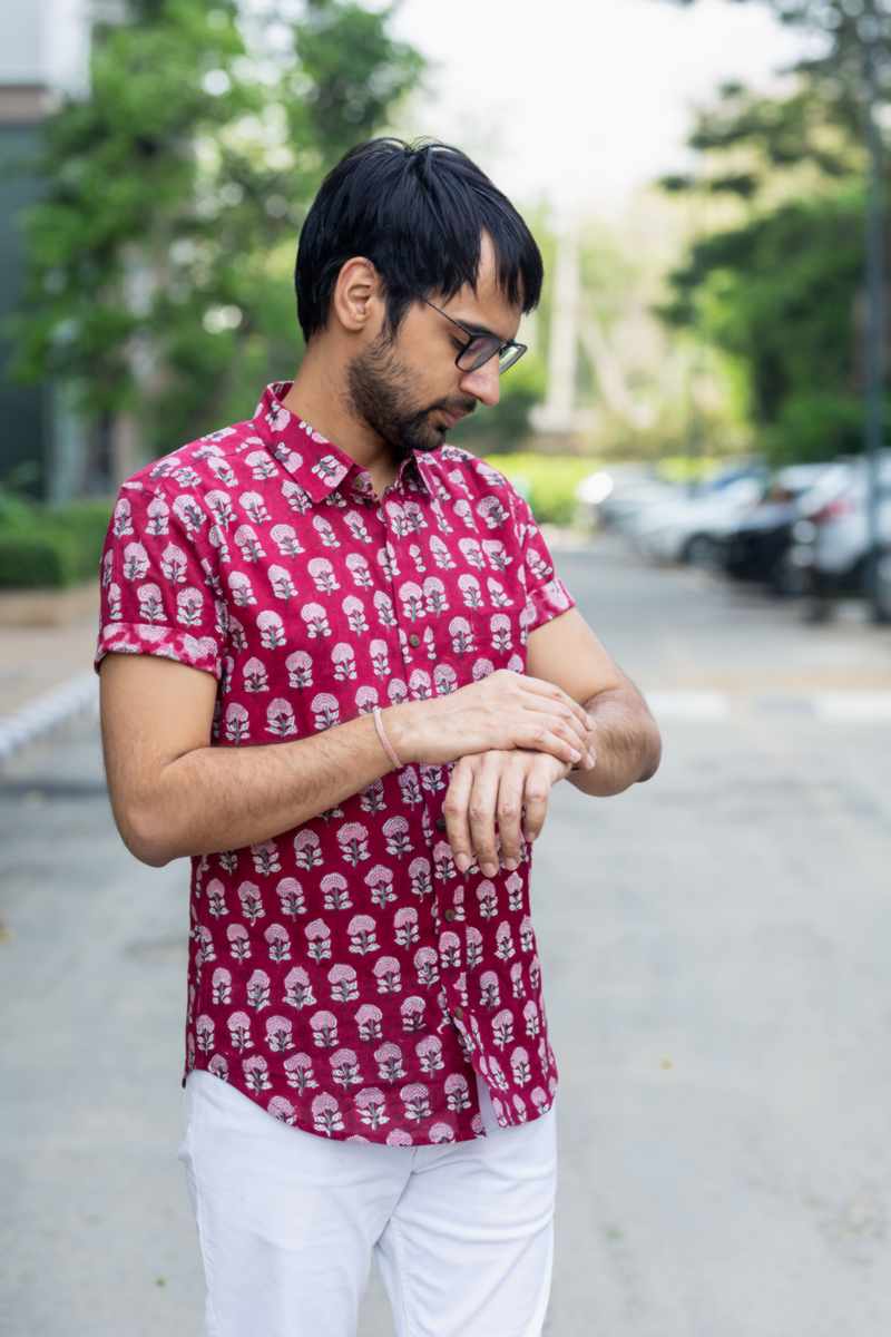 Image for Kusvaa Bpr30 Lekhit Handblock Men Half Sleeves Shirt Front