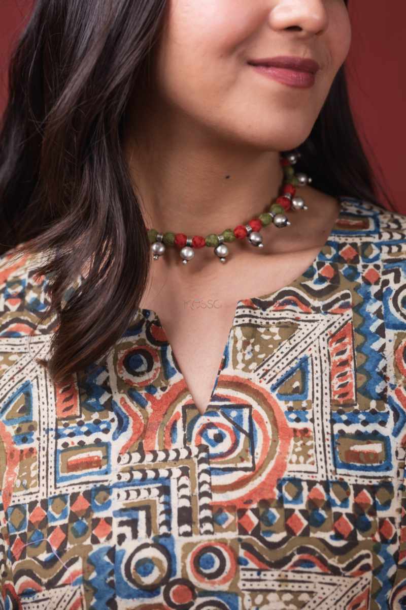 Image for Kusvaa Ws1004 Ekaparnika Cotton Kalmkari Dress Closeup
