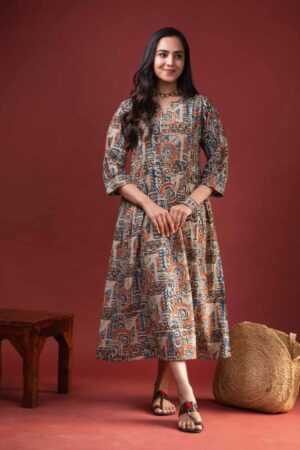 Image for Kusvaa Ws1004 Ekaparnika Cotton Kalmkari Dress Featured