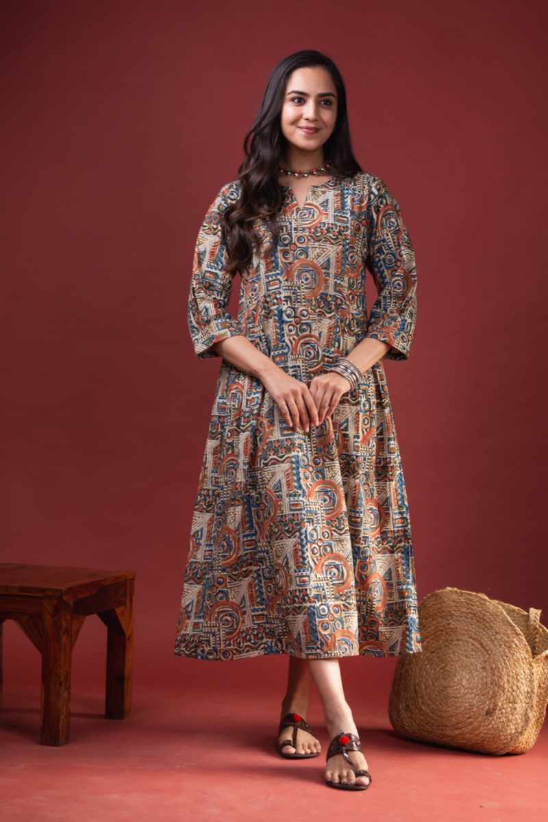 Image for Kusvaa Ws1004 Ekaparnika Cotton Kalmkari Dress Featured