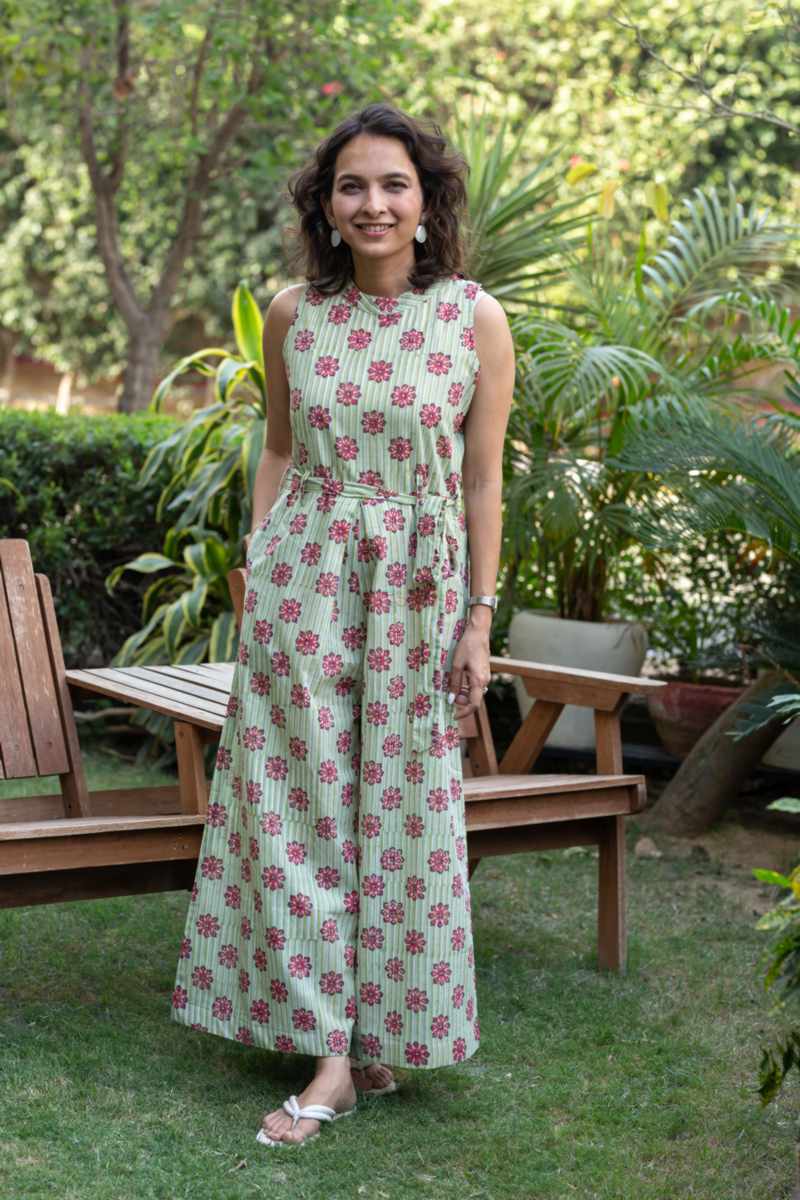 Image for Kusvaa Wsr380 Aahna Handblock Cotton Jumpsuit Front