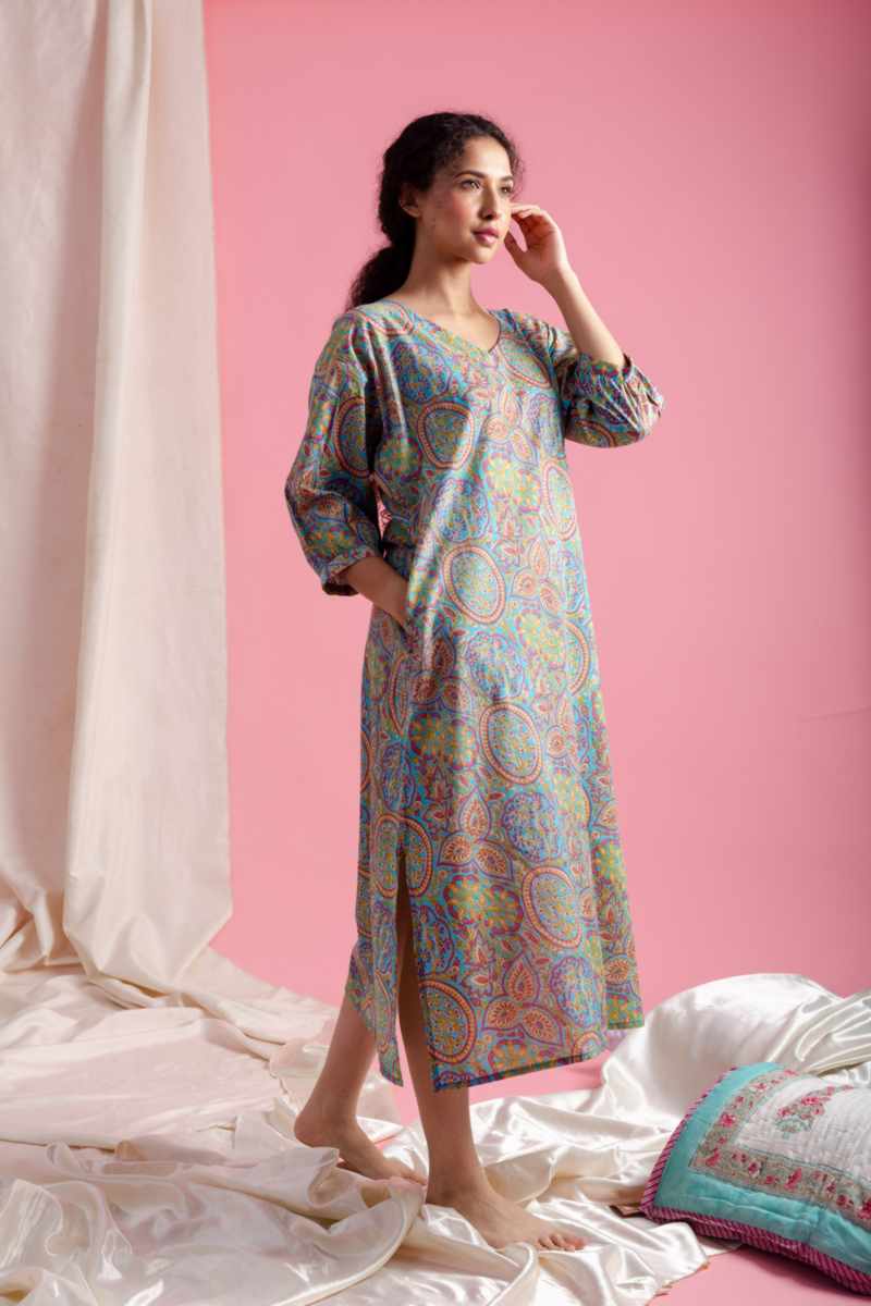 Image for Kusvaa De192 Seema Cotton Jaal Print Kaftan Front