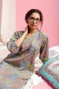 Image for Kusvaa De192 Seema Cotton Jaal Print Kaftan Sitting