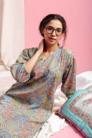 Image for Kusvaa De192 Seema Cotton Jaal Print Kaftan Sitting