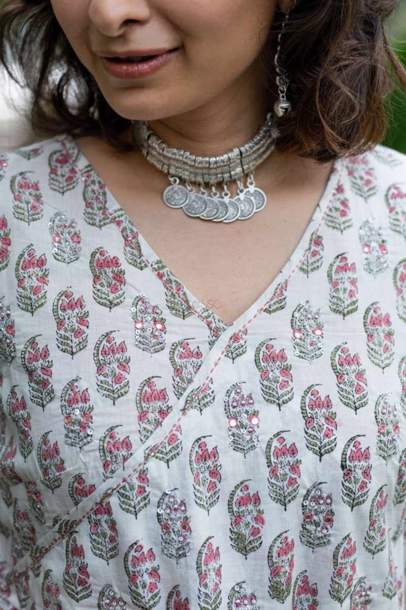 Image for Kusvaa Vcr195 Jeevika Handblock Cotton Kurta Closeup