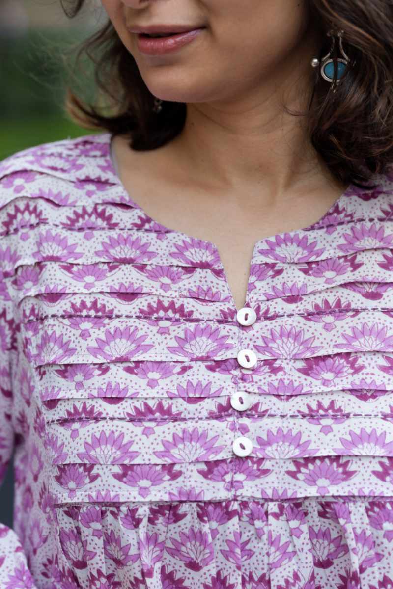 Image for Kusvaa Wsr394 Sital Cotton Handblock Dress Closeup