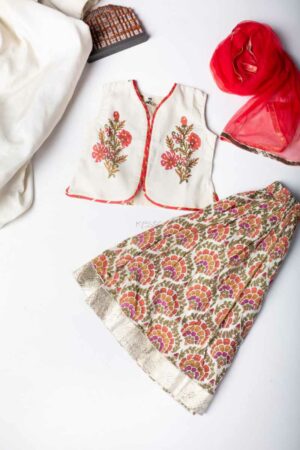 Image for Kusvaa Aj81 Astrid Girl Cotton Skirt With Top And Dupatta Set Featured