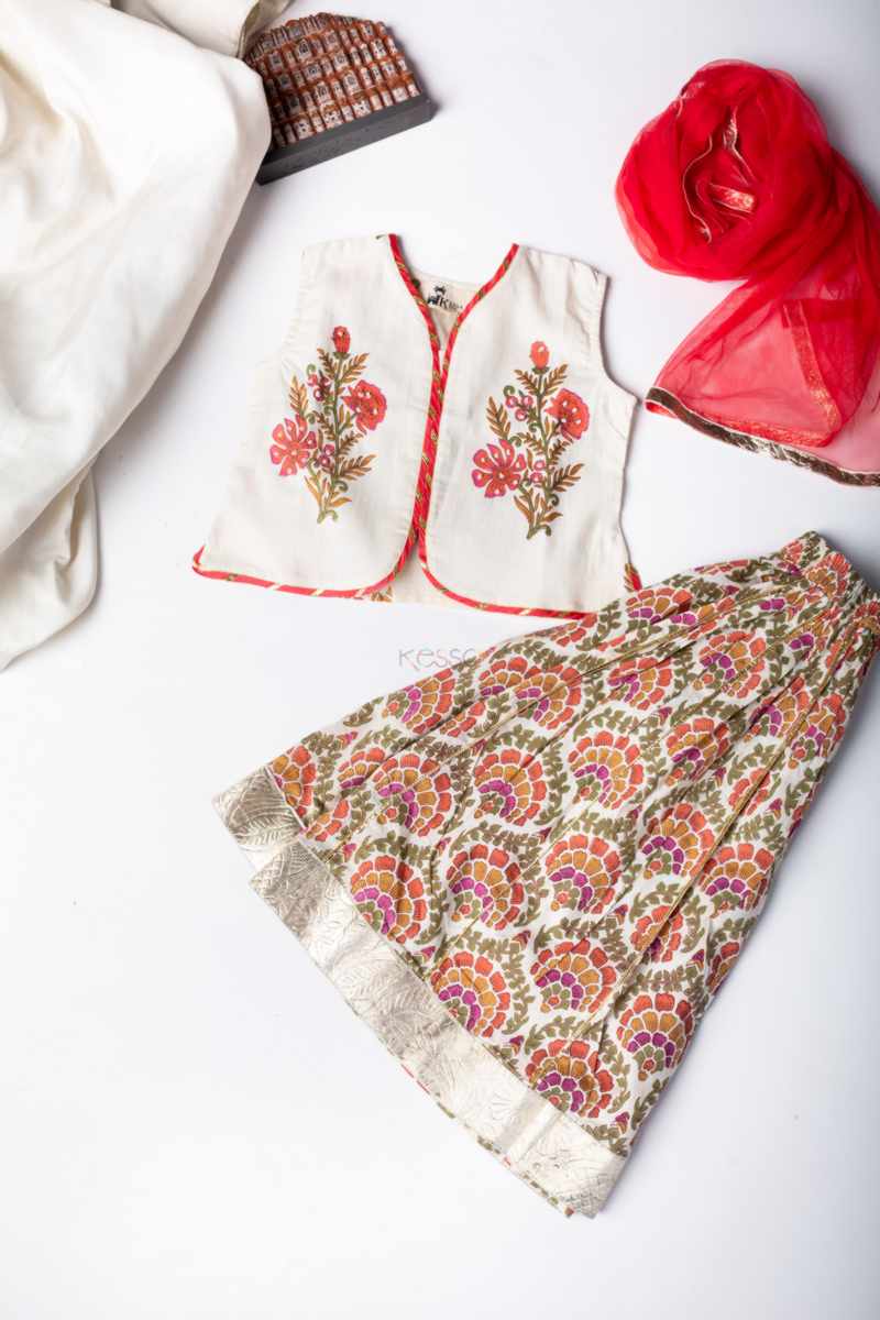 Image for Kusvaa Aj81 Astrid Girl Cotton Skirt With Top And Dupatta Set Featured