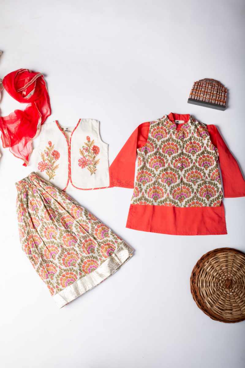 Image for Kusvaa Aj81 Astrid Girl Cotton Skirt With Top And Dupatta Set Front