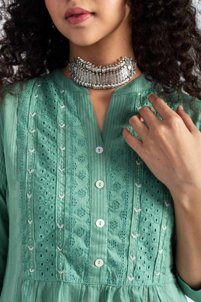 Image for Kusvaa Avdaf237 Aarunya Cotton A Line Kurta Closeup