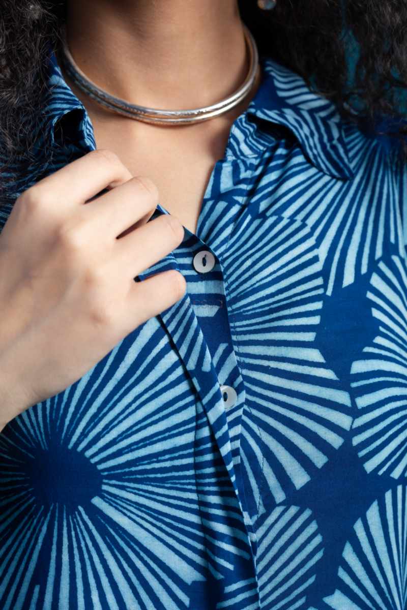Image for Kusvaa Avdaf250 Anwesha Muslin Handblock A Line Kurta Closeup