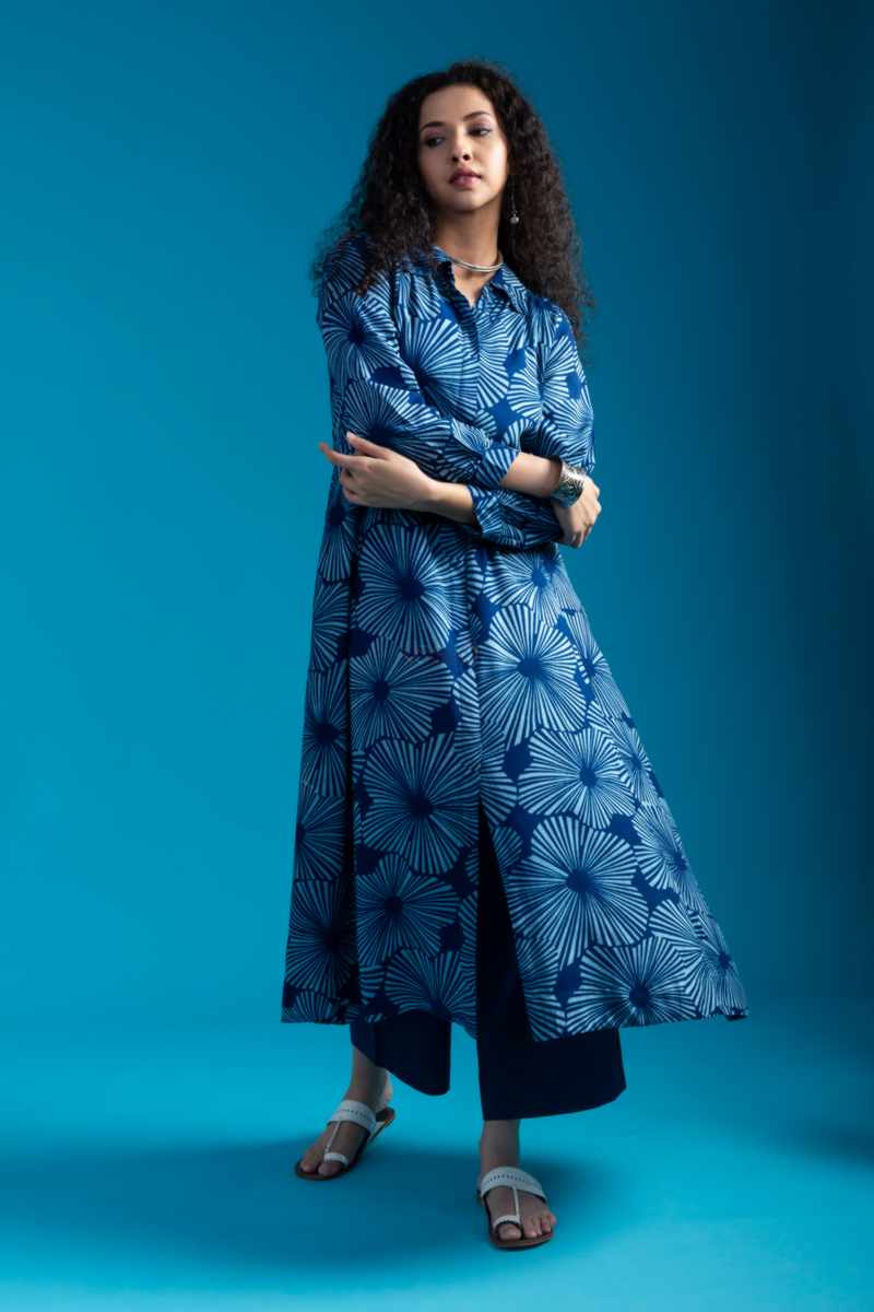 Image for Kusvaa Avdaf250 Anwesha Muslin Handblock A Line Kurta Front