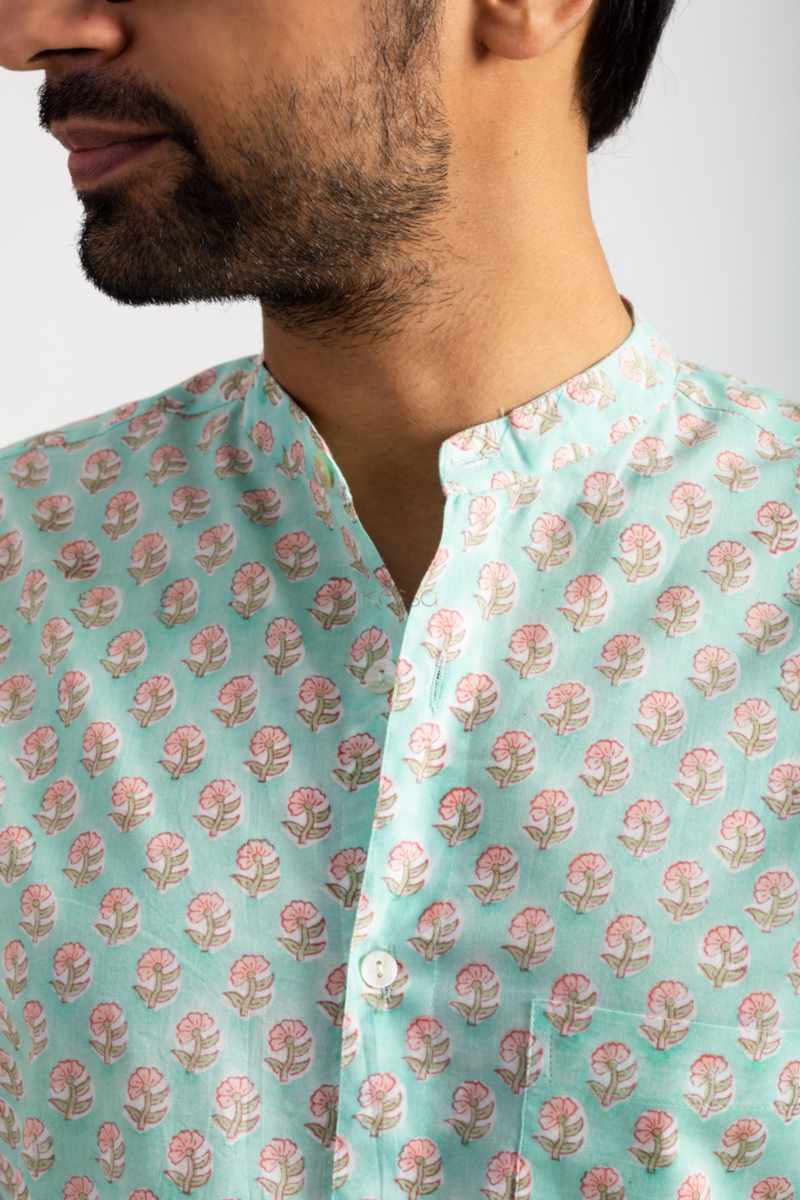 Image for Kusvaa Awk63 Nivam Handblock Men Full Sleeves Shirt Closeup
