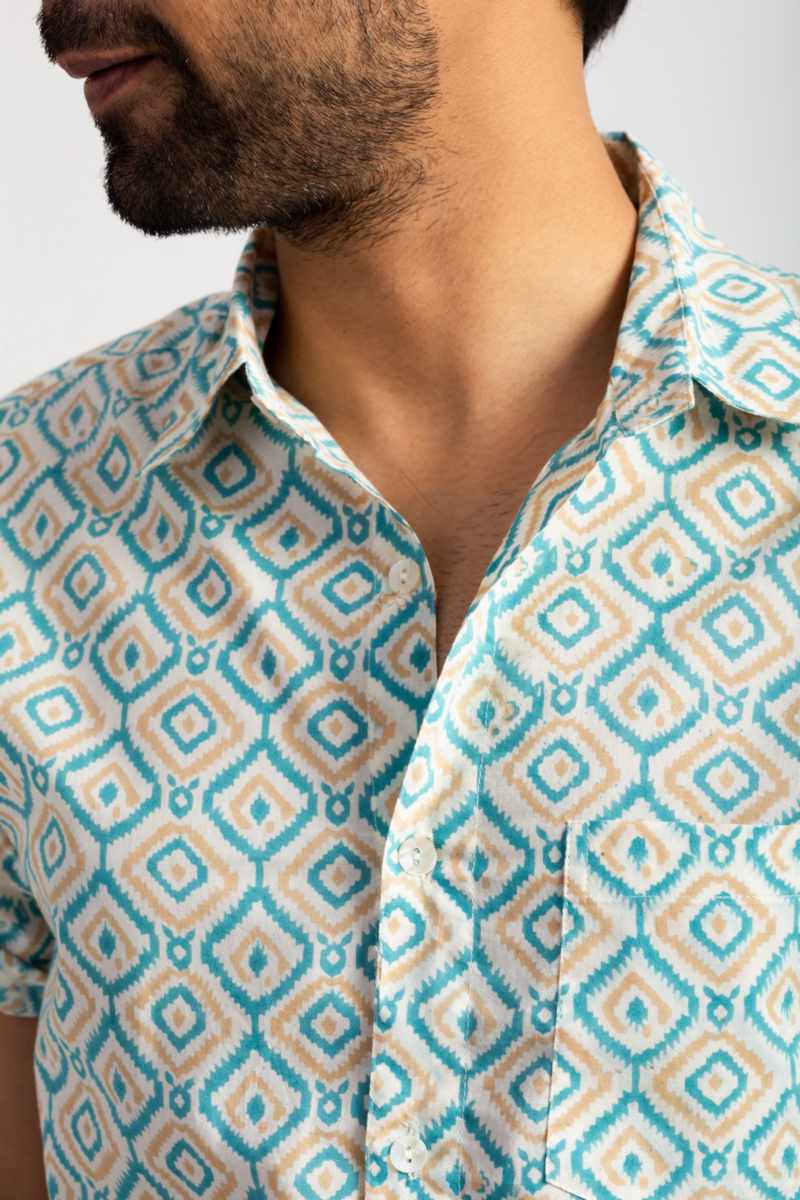 Image for Kusvaa Awk66 Sarvin Handblock Men Half Sleeves Shirt Closeup