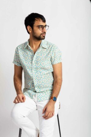 Image for Kusvaa Awk66 Sarvin Handblock Men Half Sleeves Shirt Featured