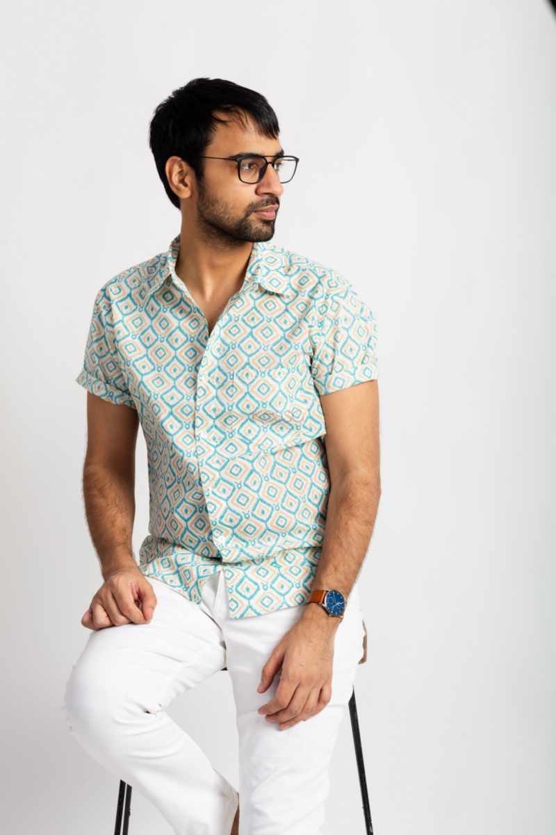 Image for Kusvaa Awk66 Sarvin Handblock Men Half Sleeves Shirt Featured