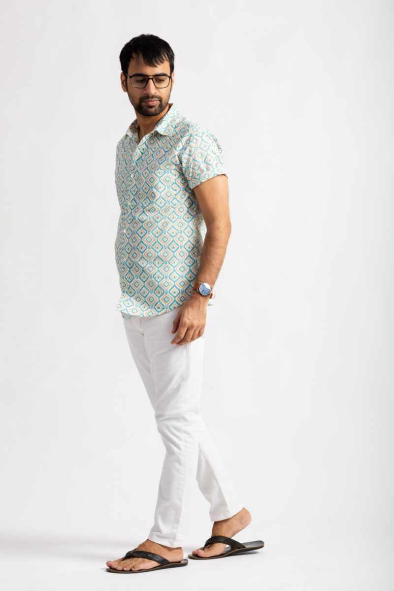 Image for Kusvaa Awk66 Sarvin Handblock Men Half Sleeves Shirt Front
