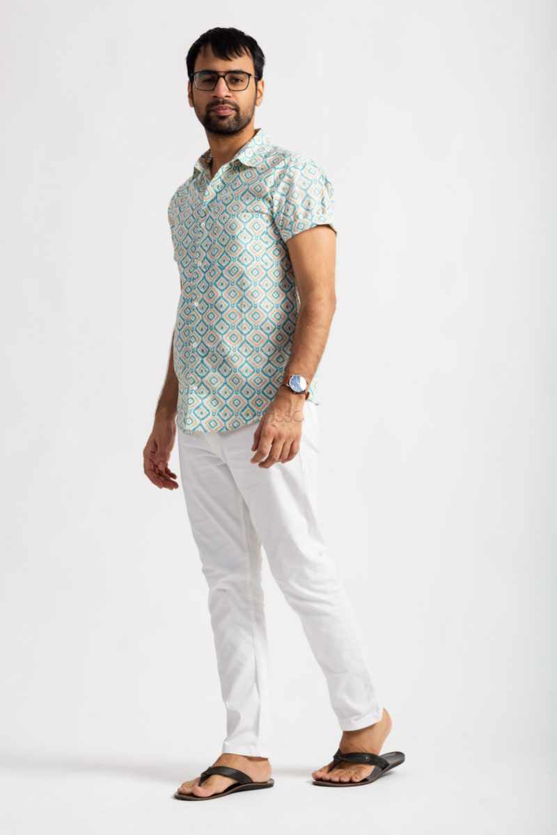 Image for Kusvaa Awk66 Sarvin Handblock Men Half Sleeves Shirt Side