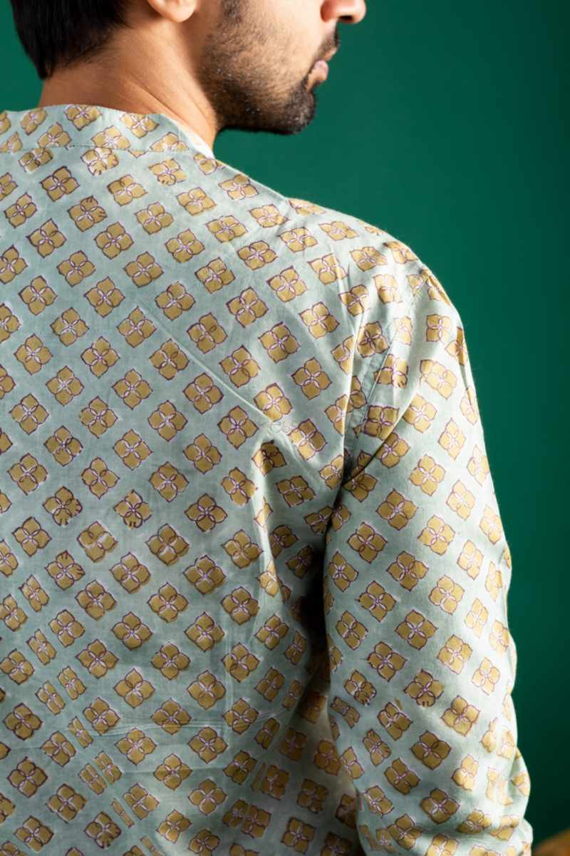 Image for Kusvaa Bpr36 Shivam Handblock Men Full Sleeves Shirt Closeup 2