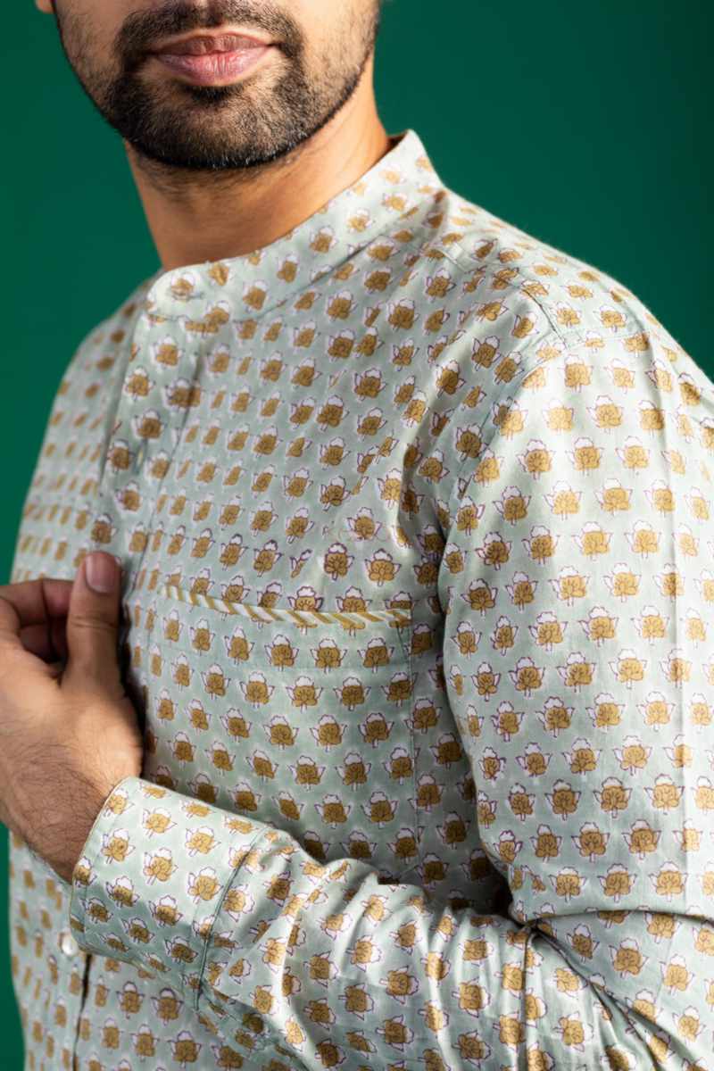 Image for Kusvaa Bpr37 Udaya Handblock Men Full Sleeves Shirt Closeup