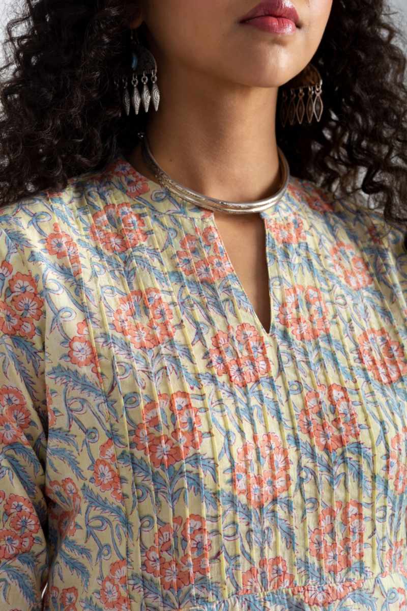 Image for Kusvaa Bpr39 Amolika Handblock Cotton Kurta Closeup