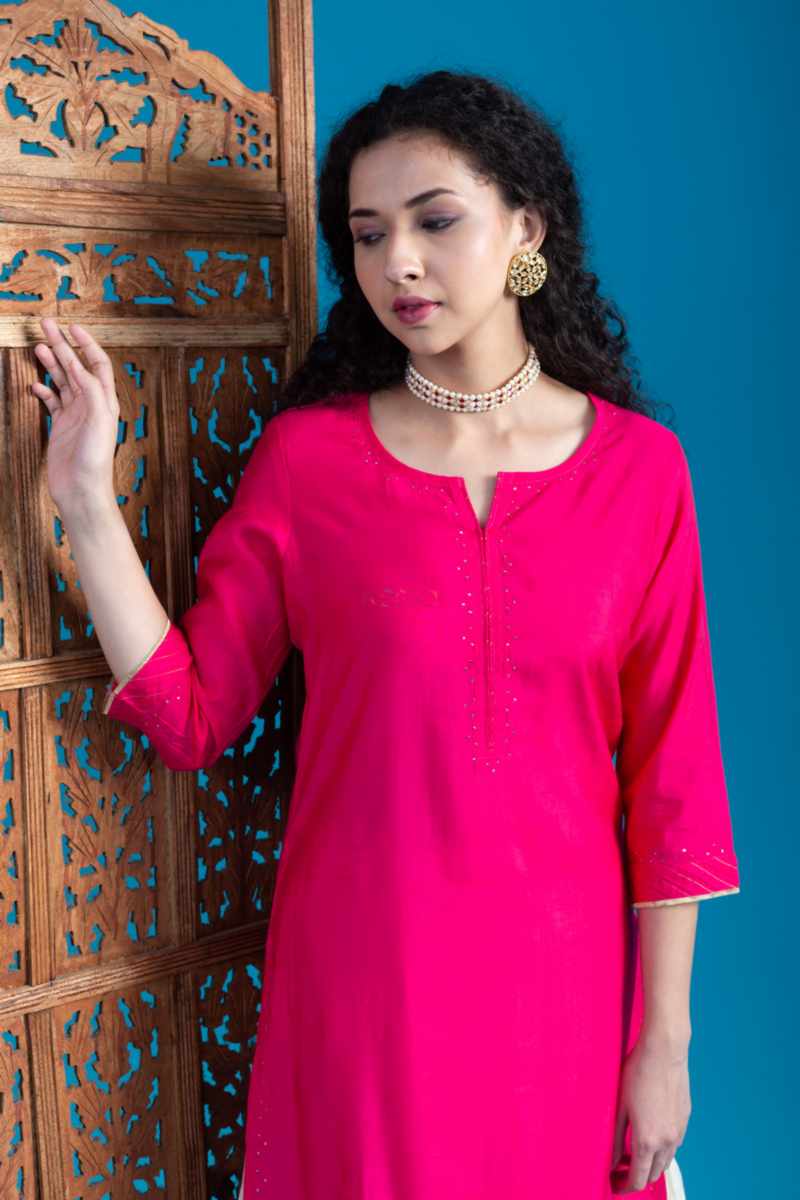 Image for Kusvaa Vcr152 Sakhi Chanderi Straight Fit Kurta Featured New