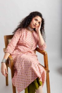 Image for Kusvaa Vcr216 Hamsi Handblock Cotton A Line Kurta Sitting
