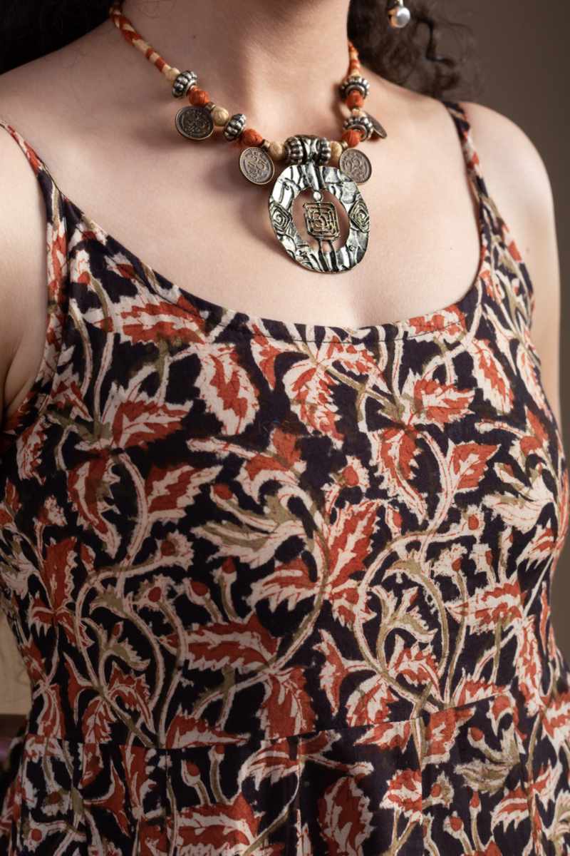 Image for Kusvaa Ws1001 Sachi Cotton Kalamkari Dress Closeup New