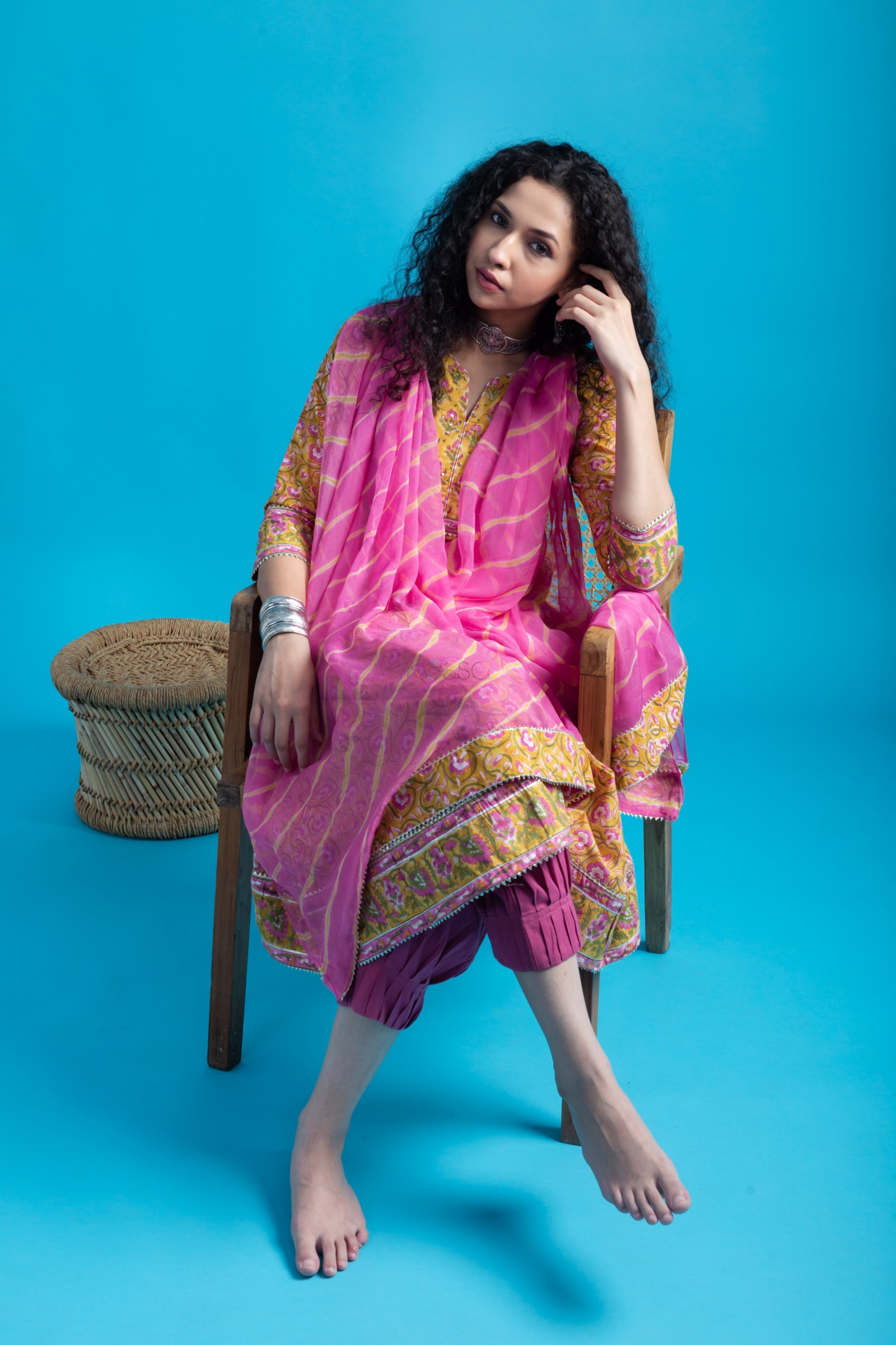 Sadhi Buy Spectacular WSR307 Sadhi Block Print Kurta With Chiffon Dupatta ...