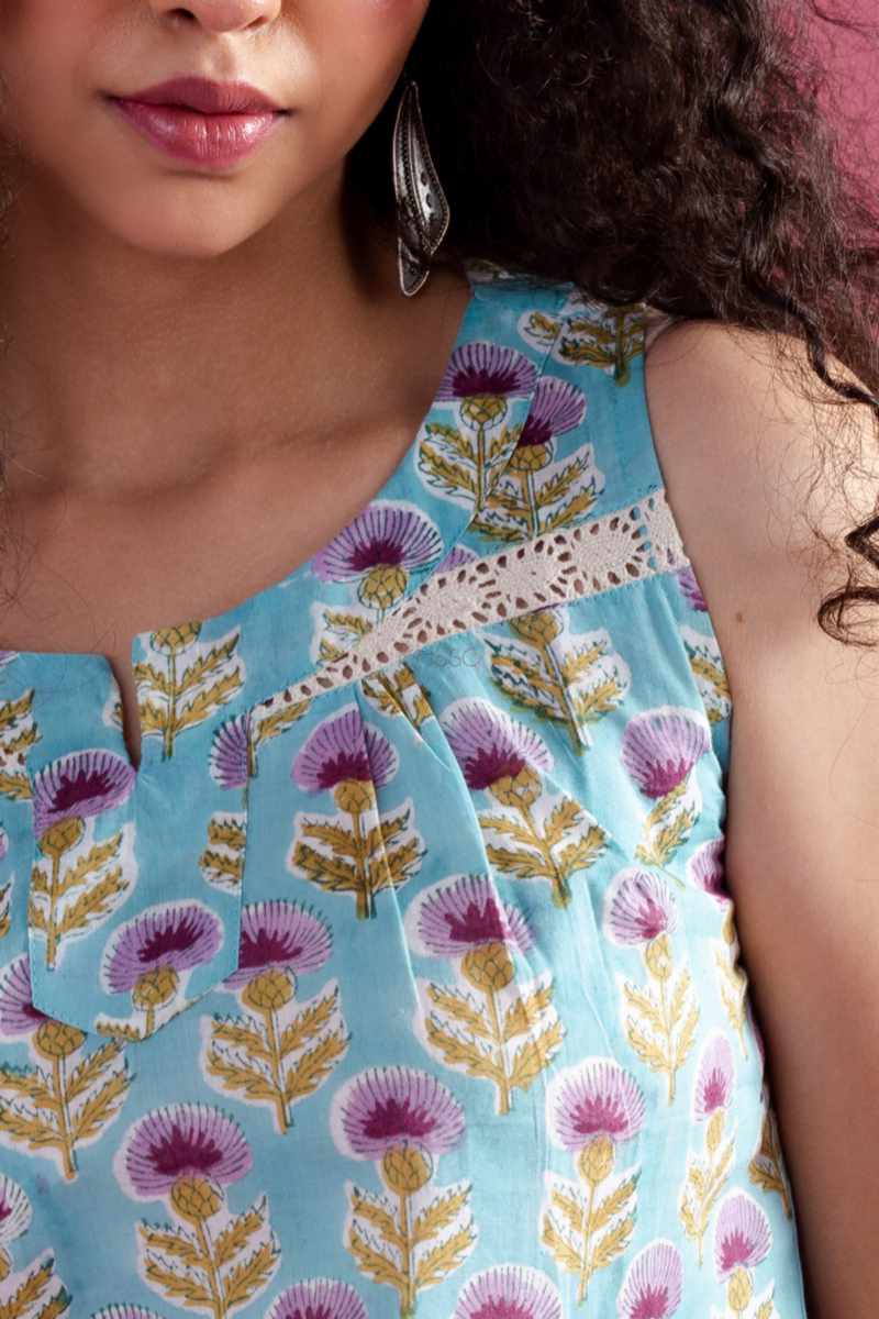 Image for Kusvaa Wsr388 Ekata Handblock Cotton Short Top Closeup
