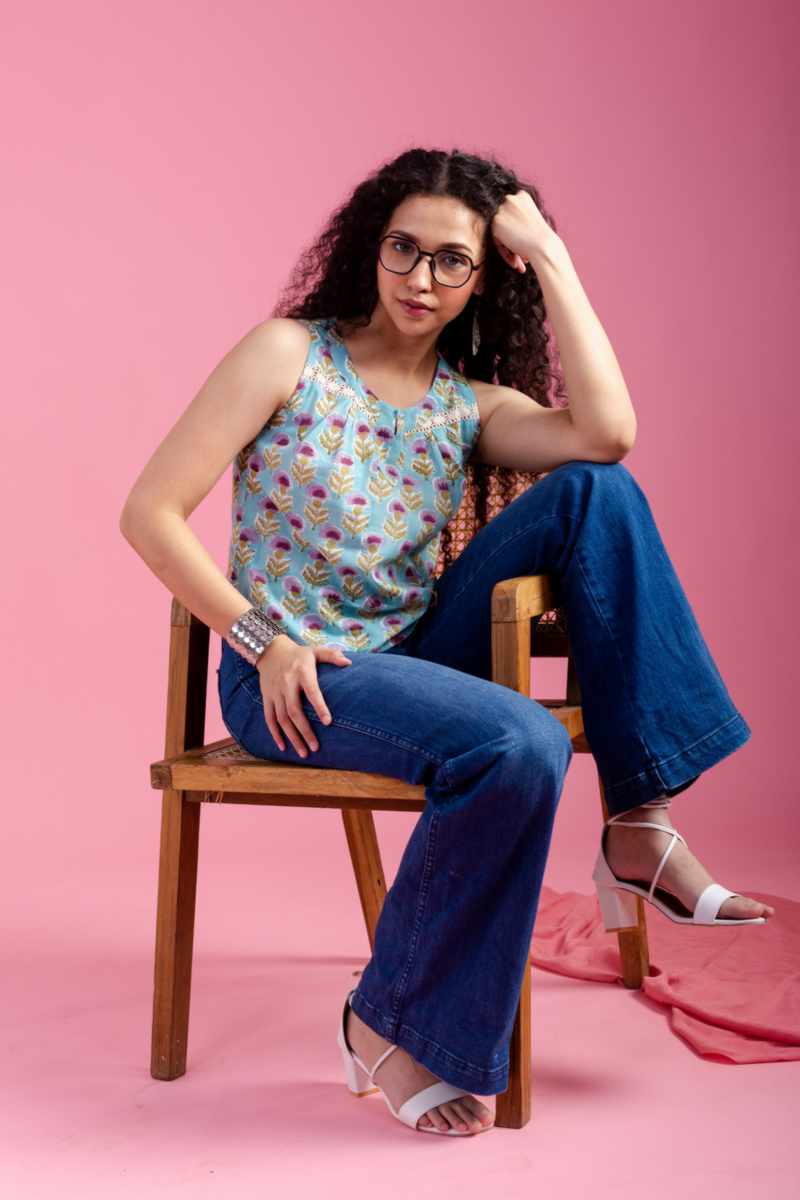 Image for Kusvaa Wsr388 Ekata Handblock Cotton Short Top Front