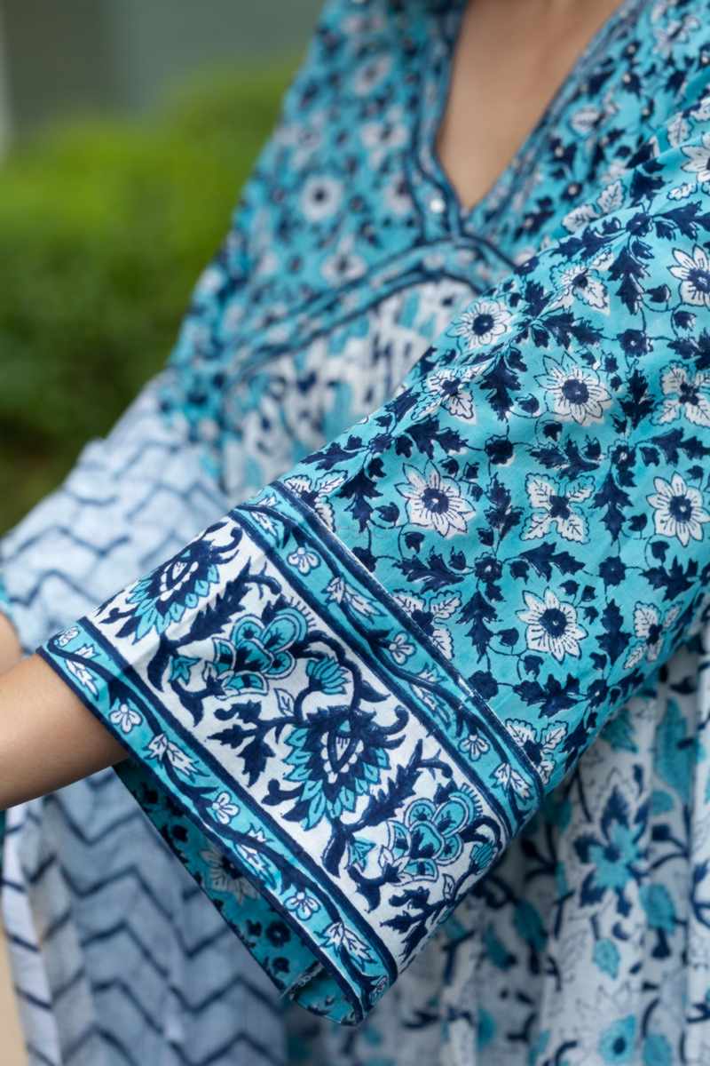 Image for Kusvaa Wsr395 Chaitra Handblock Cotton Complete Suit Set Closeup 2