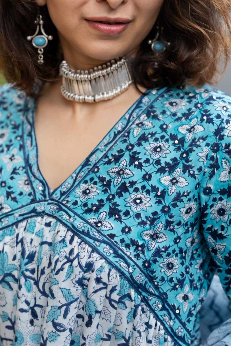 Image for Kusvaa Wsr395 Chaitra Handblock Cotton Complete Suit Set Closeup