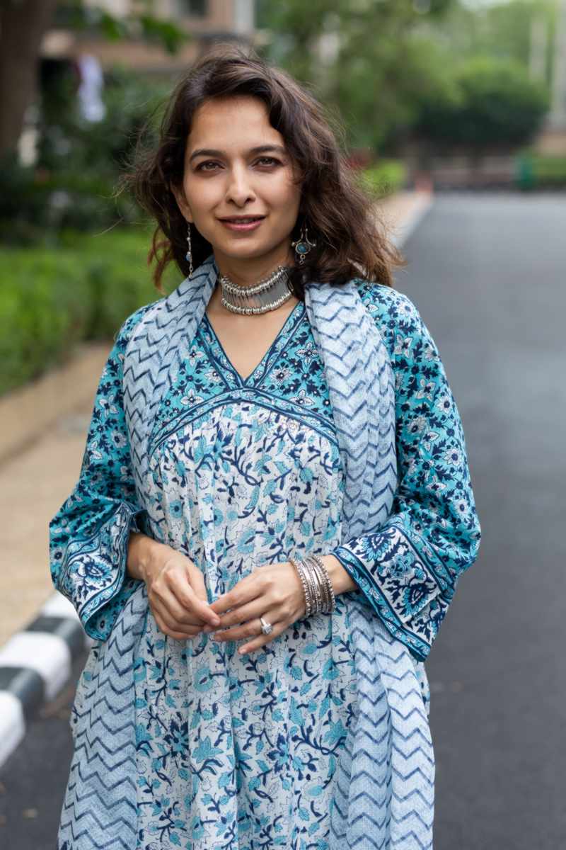 Image for Kusvaa Wsr395 Chaitra Handblock Cotton Complete Suit Set Featured