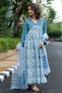 Image for Kusvaa Wsr395 Chaitra Handblock Cotton Complete Suit Set Front