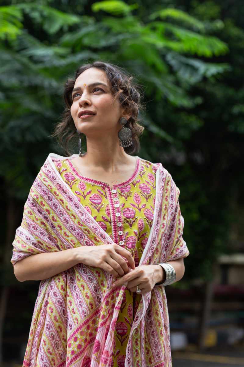 Image for Kusvaa Wsr398 Gauri Handblock Cotton Complete Suit Set Featured New