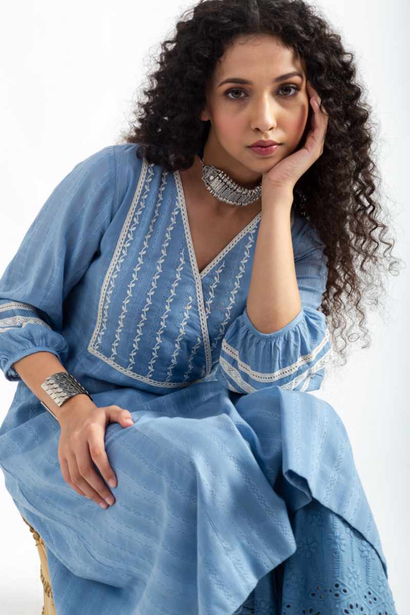 Image for Kusvaa Avdaf249 Aadita Cotton Kurta Pant Set Sitting